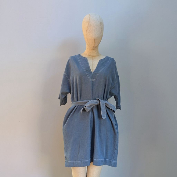 FRNCH Blue Belted Pocketed Dress - Medium/Large - Picture 1 of 10